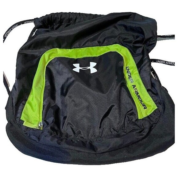 Under Armour Drawstring Backpack Black Lime Green Lightweight Gorpcore Daypack - Picture 1 of 5
